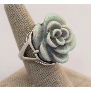 Size 8 gray glitter rose vintage ring (C1)